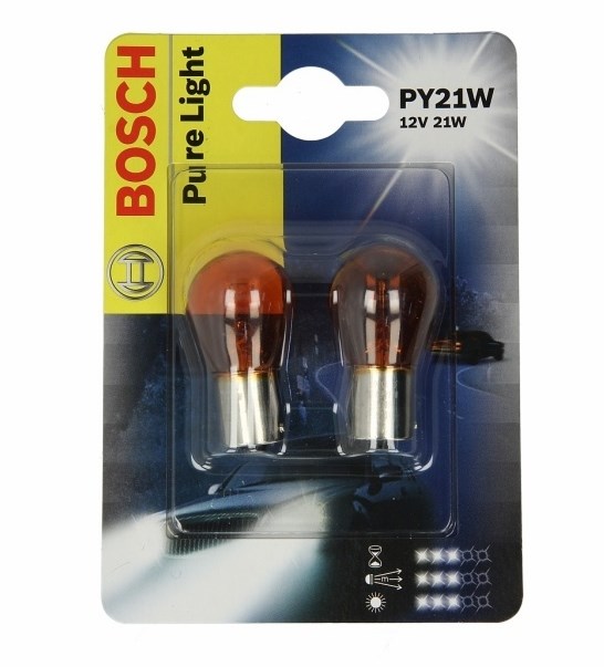 Лампа автомобильная Bosch py21w, 2 шт. 1987301018. Лампа накаливания Bosch 1987301018 (компл. 2 Шт.).